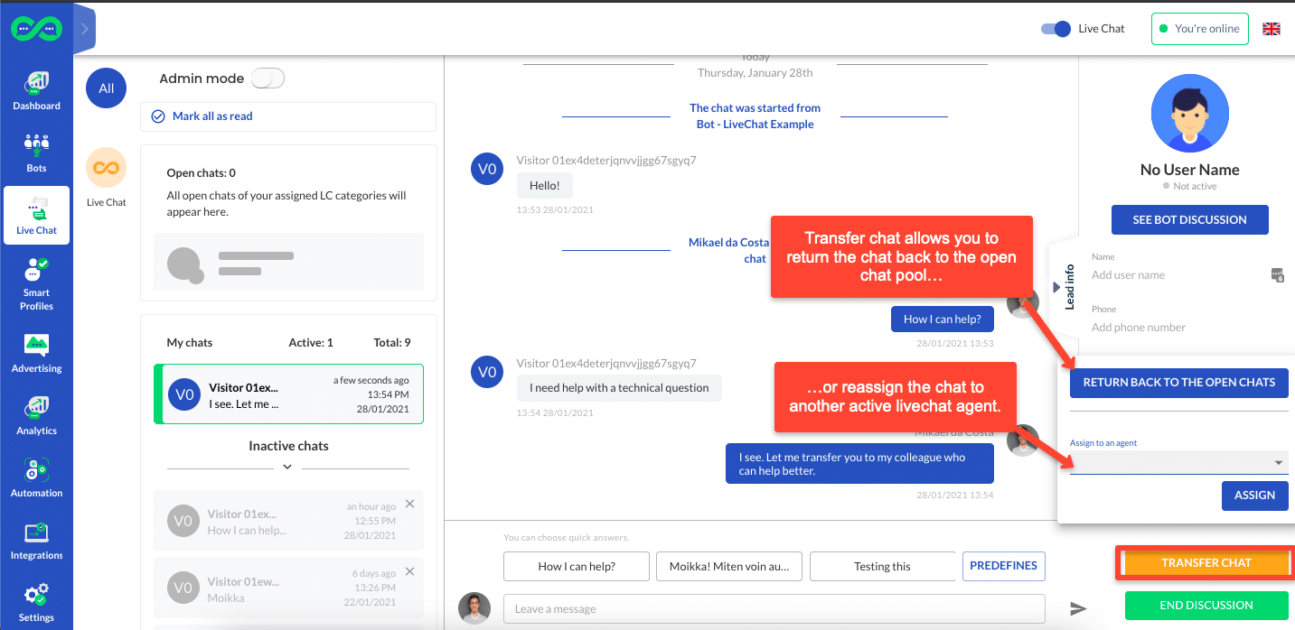 transfer livechat how to use leadoo live chat How to start chatting in Leadoo Live Chat?