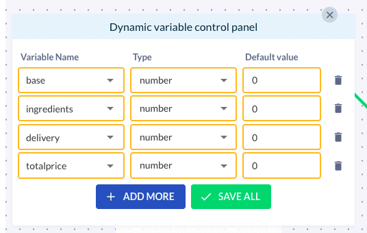 dynamic variable control panel